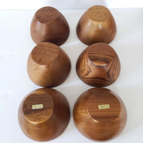 Vtg 60's Dolphin R.H. Macy & Co Thai Teakwood Salad Bowl Set 6 Bowls & Servers - Picture 11 of 15